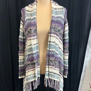 Sun & Shadow Purple Blue Cream Striped Cardigan
